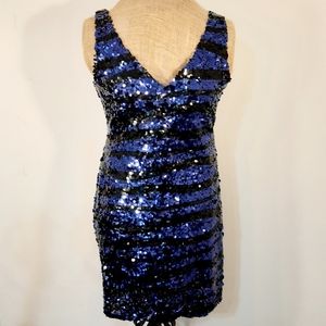 NWT Women's Fully Blue & Black Sequin Dress